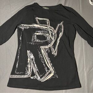 Roberto Verino Graphic Long Sleeve Top Black Abstract Logo Print Women’s Size S